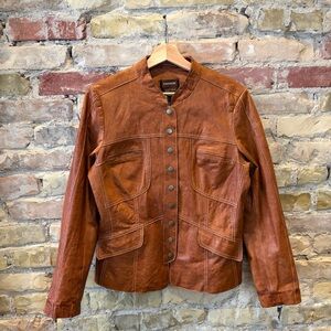 Danier Tan Leather Jacket with Button Details